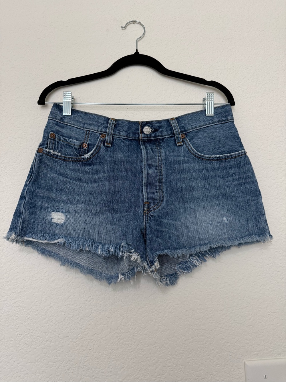 Levi’s Frayed Hem Button Fly Jean Shorts